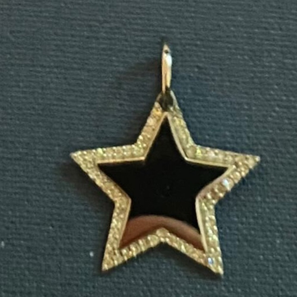 Black Star Enamel and Pave Diamond Pendant in Sterling Silver